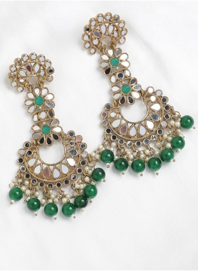ISHIN Gold-Toned & Green Classic Chandbalis Earrings  - Image 4