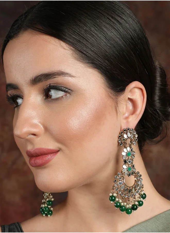 آي شين Gold-Toned & Green Classic Chandbalis Earrings