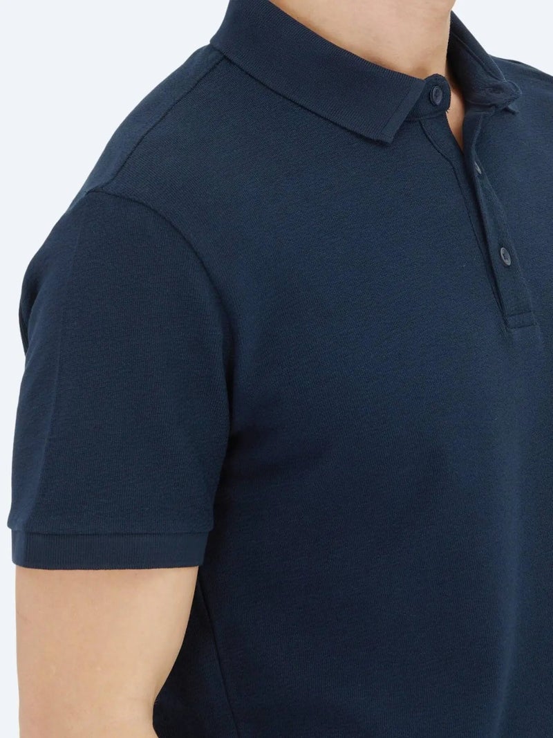 Kip Navy Blue Plain Polo Neck 100% Cotton T-Shirt - Image 4