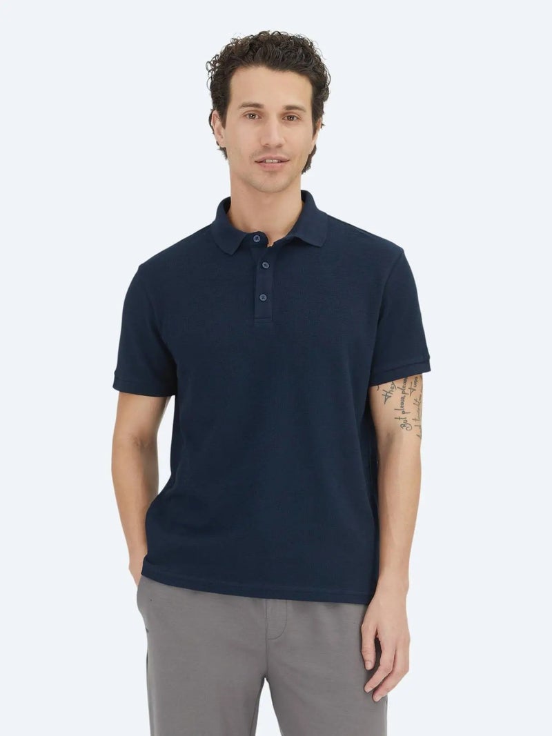Kip Navy Blue Plain Polo Neck 100% Cotton T-Shirt - Image 1