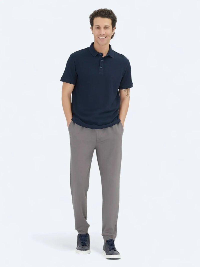 كيب تيشيرت قطني 100% بلون أزرق داكن سادة بياقة بولو - Image 3