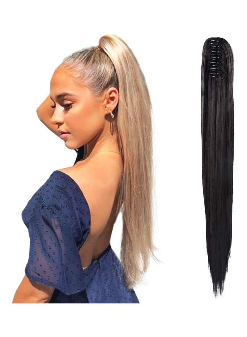 Estelle Claw Clip in Long Ponytail Extension Straight Hair for Women Jaw on (Black Brown) - Image 1