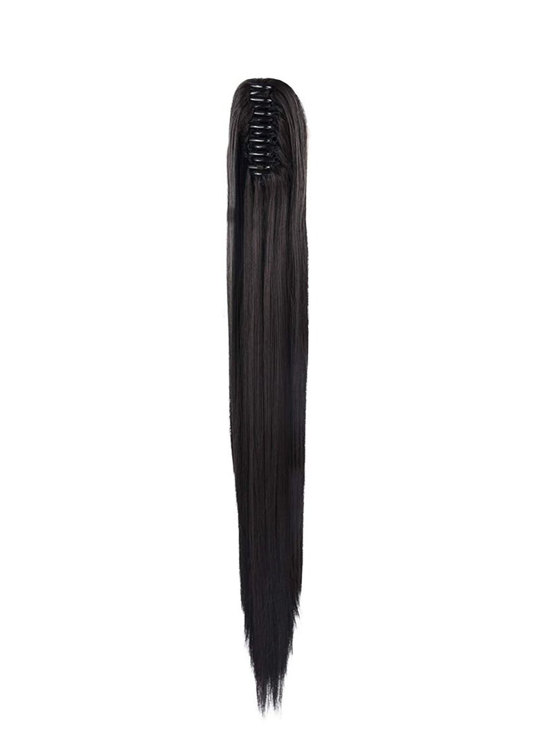 Estelle Claw Clip in Long Ponytail Extension Straight Hair for Women Jaw on (Black Brown) - Image 4