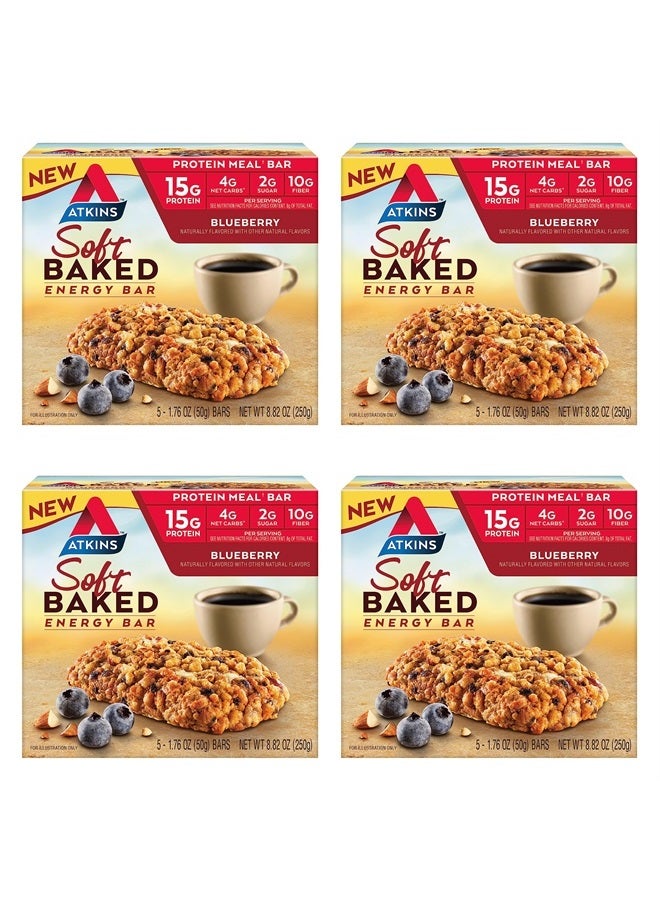 Atkins Soft Baked Energy Bars, Blueberry, 15g Protein,2g Sugar, Excellent Source of Fiber, Low Carb, 4 Packs (5 Bars Each)  - Image 1