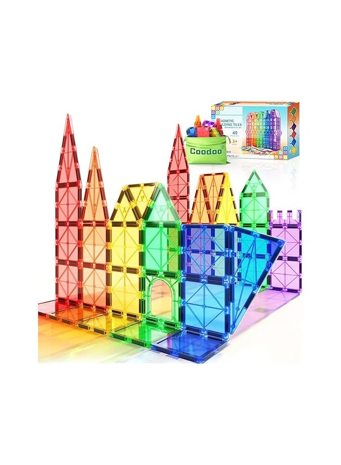 general Magnetic Tiles Kids Toys STEM Magnet Toys for Toddler Magnetic Blocks Building Toys Preschool Learning Sensory Montessori Toys for 3+ Year Old Boys and Girls, Safe Creativity Toddler Kids Toys 40PCS - Image 1