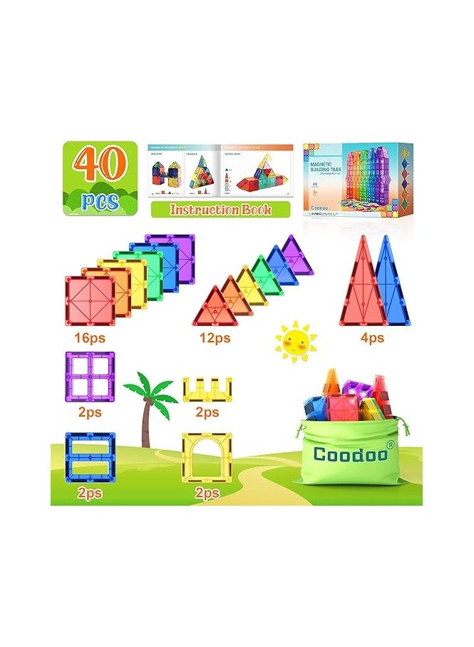 general Magnetic Tiles Kids Toys STEM Magnet Toys for Toddler Magnetic Blocks Building Toys Preschool Learning Sensory Montessori Toys for 3+ Year Old Boys and Girls, Safe Creativity Toddler Kids Toys 40PCS - Image 5