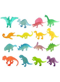 HAPTIME 16 Pcs Mini Dinosaur Figures Small Luminous Dinosaur Toy Glow In Dark Dinosaur Party Favors Cake Toppers Plastic Dino Toys For Kids Classroom Prize Treasure Goody Bag  - Image 2