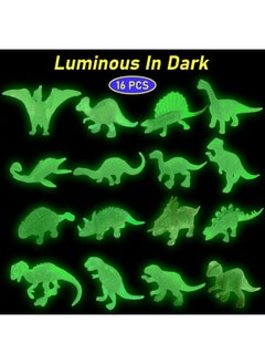 HAPTIME 16 Pcs Mini Dinosaur Figures Small Luminous Dinosaur Toy Glow In Dark Dinosaur Party Favors Cake Toppers Plastic Dino Toys For Kids Classroom Prize Treasure Goody Bag  - Image 3