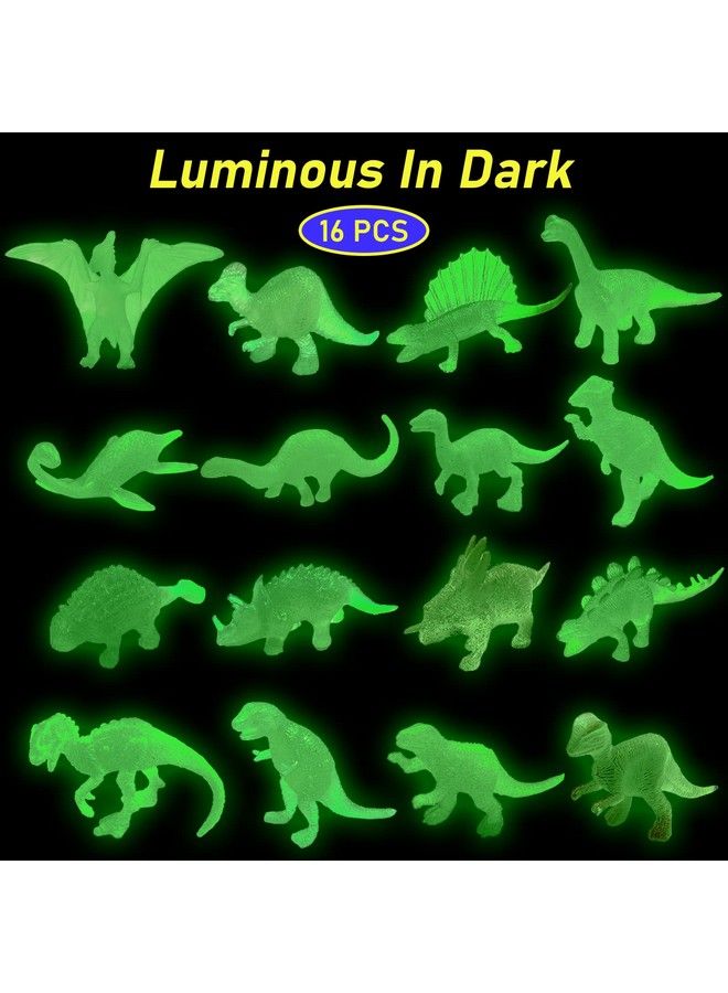 HAPTIME 16 Pcs Mini Dinosaur Figures Small Luminous Dinosaur Toy Glow In Dark Dinosaur Party Favors Cake Toppers Plastic Dino Toys For Kids Classroom Prize Treasure Goody Bag  - Image 3