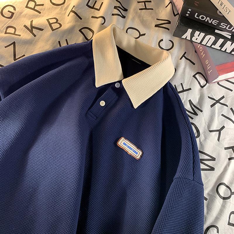Japanese-Style Lapel Polo Shirt Men'S Long-Sleeved Navy Blue Sweater Summer Thin Design Niche Oversize Couple Jacket - Image 4