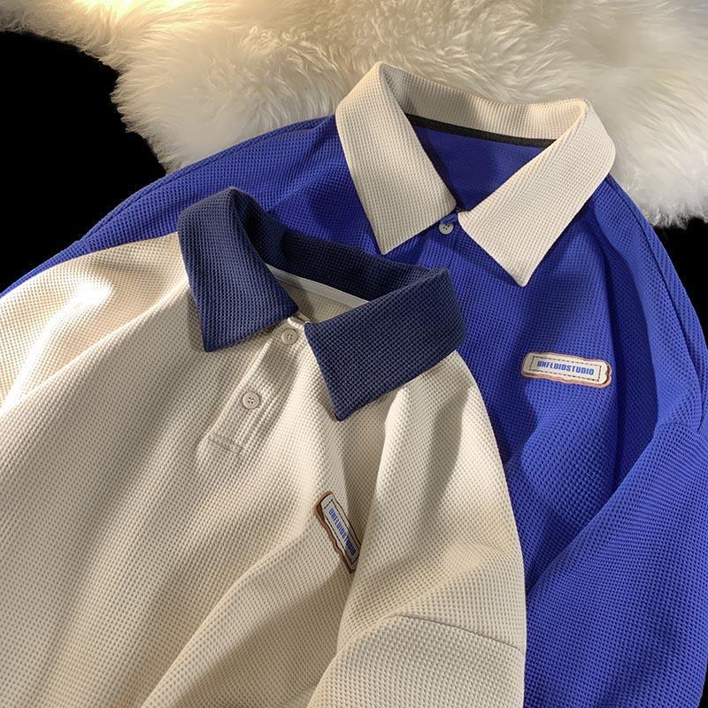 Japanese-Style Lapel Polo Shirt Men'S Long-Sleeved Navy Blue Sweater Summer Thin Design Niche Oversize Couple Jacket - Image 5