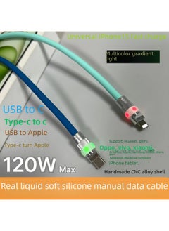 Generic Liquid Silicone Magic Color Luminous Head Data Cable 120W Fast Charging Cable For Huawei For Xiaomi OPPO For Iphone 15 Mobile Phone-Color:1.5 M [USB To For Iphone 12w]]-Model:Orange Silicone Magic Color Gradient Hair Light [Firefly Shell]]  - Image 2