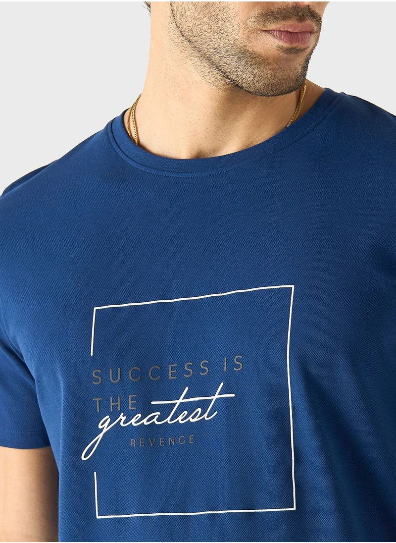 ايكونيك Slogan Print Crew Neck T-Shirt