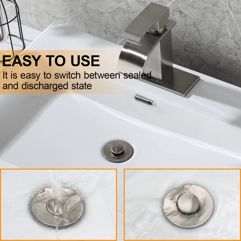 TIORIY Bathroom Sink Drain Stopper for 1.1 to 1.5 inch Standard Drain Holes, Pop-up Sink Stoppers, Bullet Core Push Type Basin Drain Filter, Anti Clogging Stainless Steel Sink Strainer With Basket, Brushed - Image 5