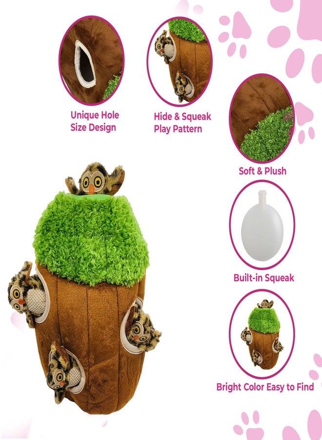 Glow Pups Dog Puzzle Toy Tree with Hide and Seek Squeaky Owl Plush Toys, Interactive Fun for Small and Medium Dogs, Promotes Mental Stimulation, Large Green Forest Animal - Image 3