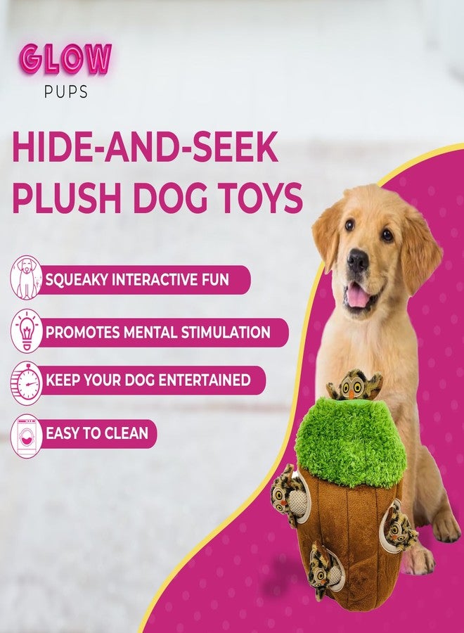 Glow Pups Dog Puzzle Toy Tree with Hide and Seek Squeaky Owl Plush Toys, Interactive Fun for Small and Medium Dogs, Promotes Mental Stimulation, Large Green Forest Animal - Image 2