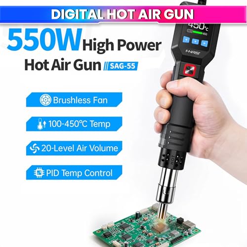 amiciSmart Intelligent 550W Hot Air Gun with Digital Display, PID Temperature Control (100°C–450°C), 20-Level Adjustable Airflow, Auto-Cooling & Memory Presets for Soldering, PCB Rework & Repair - Image 2