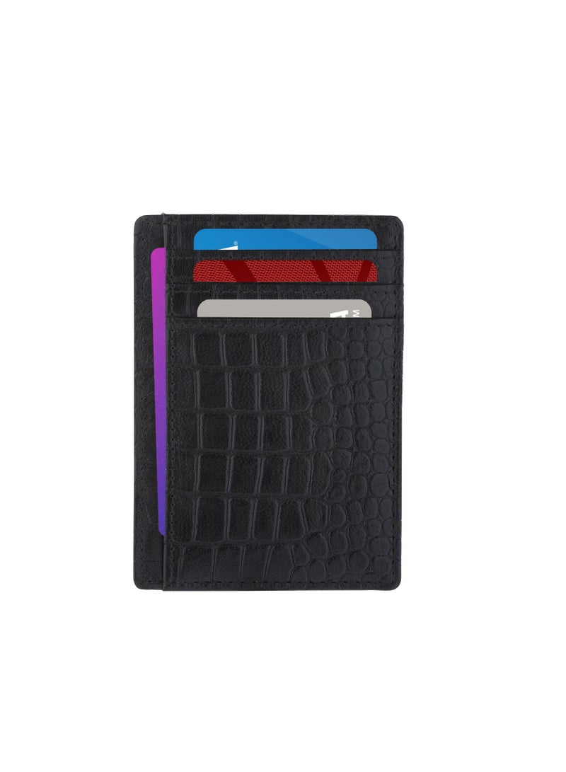 SKENZBI Cardholder For Men Women Genuine Leather Wallet RFID Protected  Black Croco  - Image 1