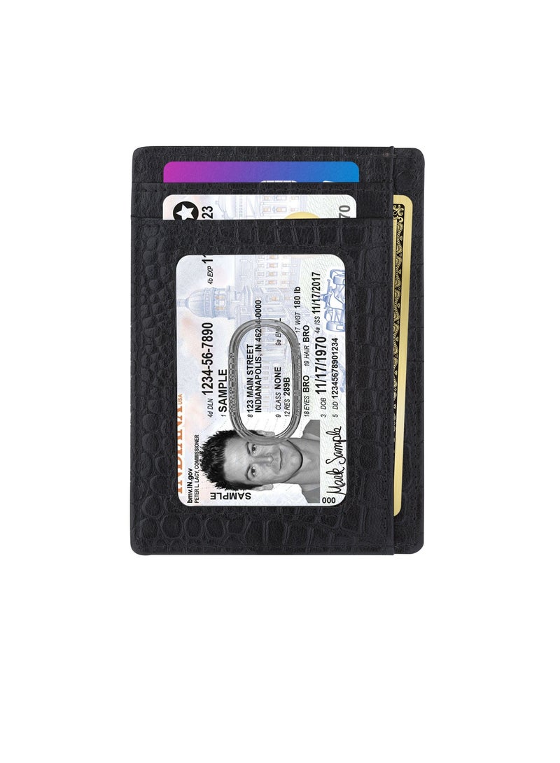 SKENZBI Cardholder For Men Women Genuine Leather Wallet RFID Protected  Black Croco  - Image 3