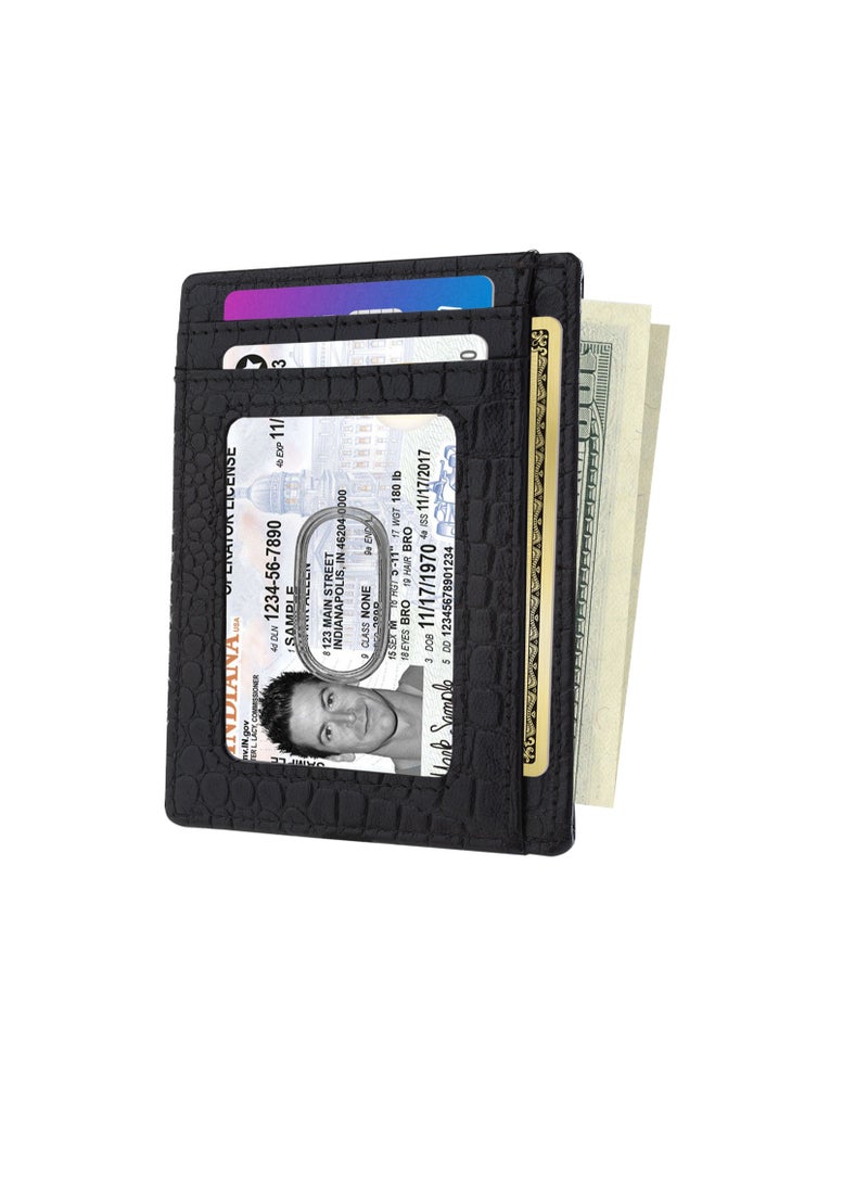 SKENZBI Cardholder For Men Women Genuine Leather Wallet RFID Protected  Black Croco - Image 3