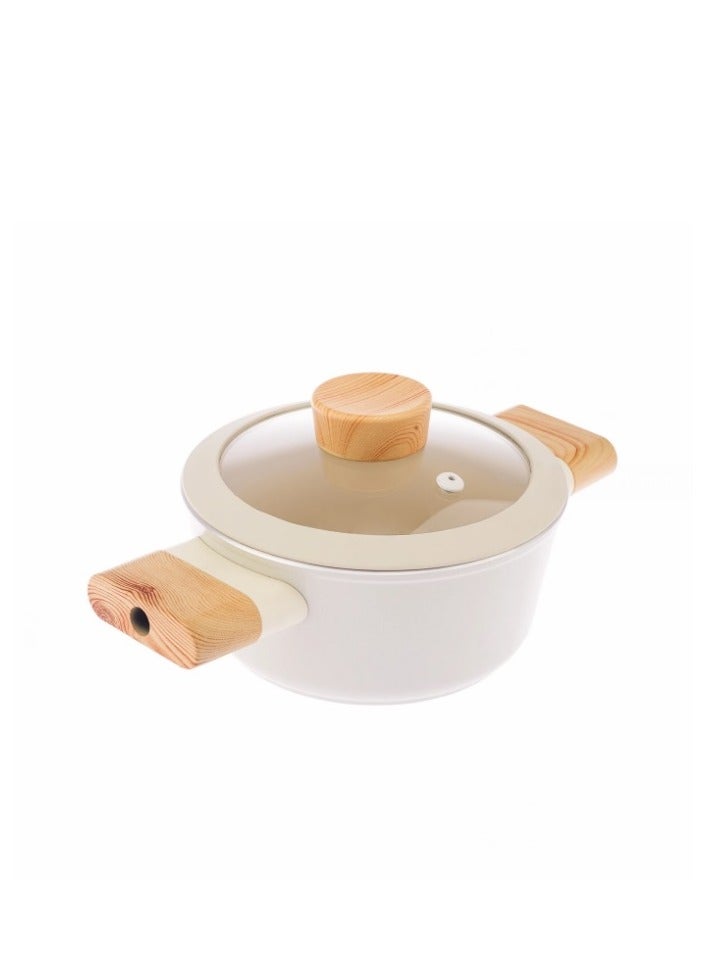 Homemaker Swiss Crystal Non-Stick Casserole – 20 cm – Ceramic Coated with Glass Lid & Wood Handles – PFAS-Free Cookware  - Image 3