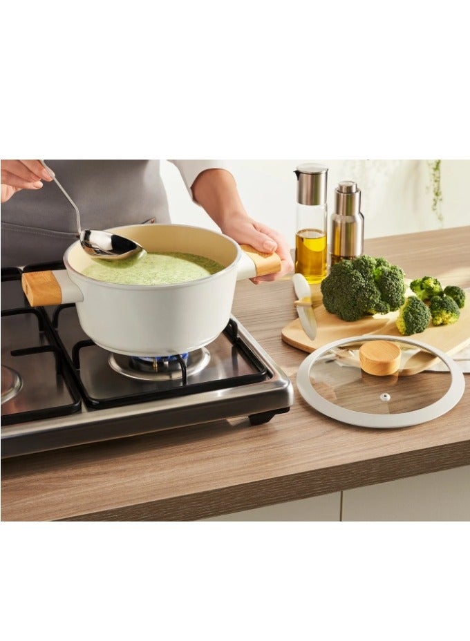 Homemaker Swiss Crystal Non-Stick Casserole – 20 cm – Ceramic Coated with Glass Lid & Wood Handles – PFAS-Free Cookware  - Image 1