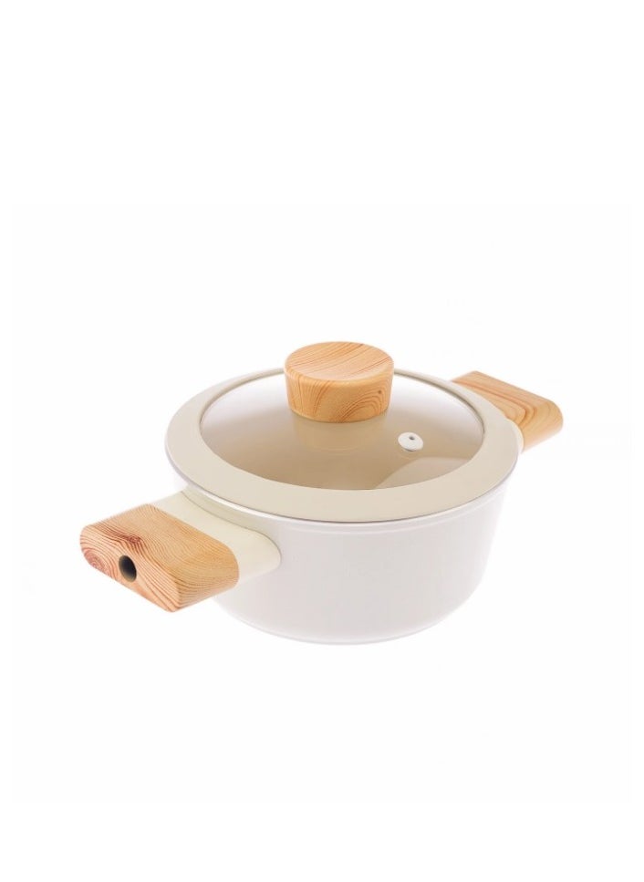 Homemaker Swiss Crystal High Quality Ceramic Coating Non-Stick Casserole - 20cm- Glass Lid With Protective Silicon Edge - Natural Wood Handles and Knob - Beige  - Image 2
