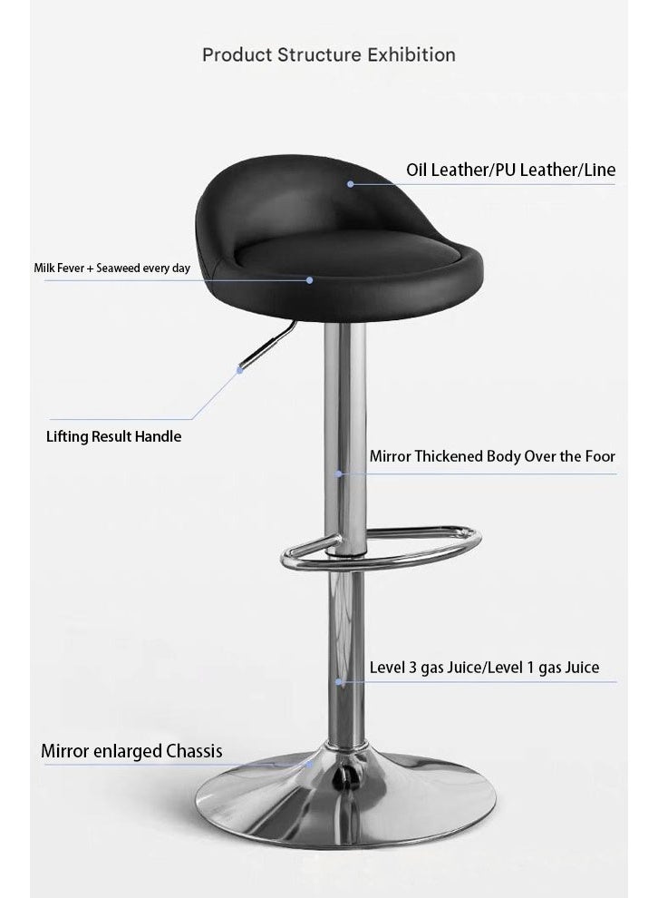 كيكي كرسي بار عصري قابل للتعديل مع مقعد مبطن دوار، وارتفاع قابل للتعديل، وتصميم أنيق للحانات باللون الأسود - Image 5