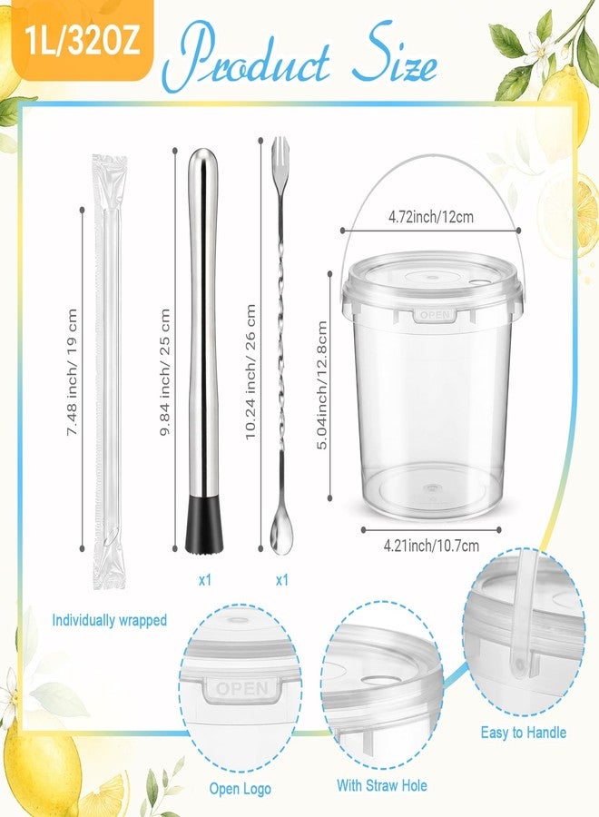 Funnymoom 36 Set 34oz Lemonade Stand Buckets with Lids Straws and Puncher Clear Plastic Drink Buckets Disposable Drink Cups with Handle Bar Spoon for Lemonade Cocktail Juice Pool Party Supplies - Image 2