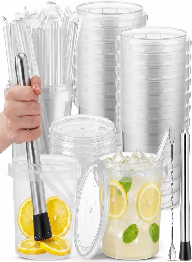 Funnymoom 36 Set 34oz Lemonade Stand Buckets with Lids Straws and Puncher Clear Plastic Drink Buckets Disposable Drink Cups with Handle Bar Spoon for Lemonade Cocktail Juice Pool Party Supplies - Image 1