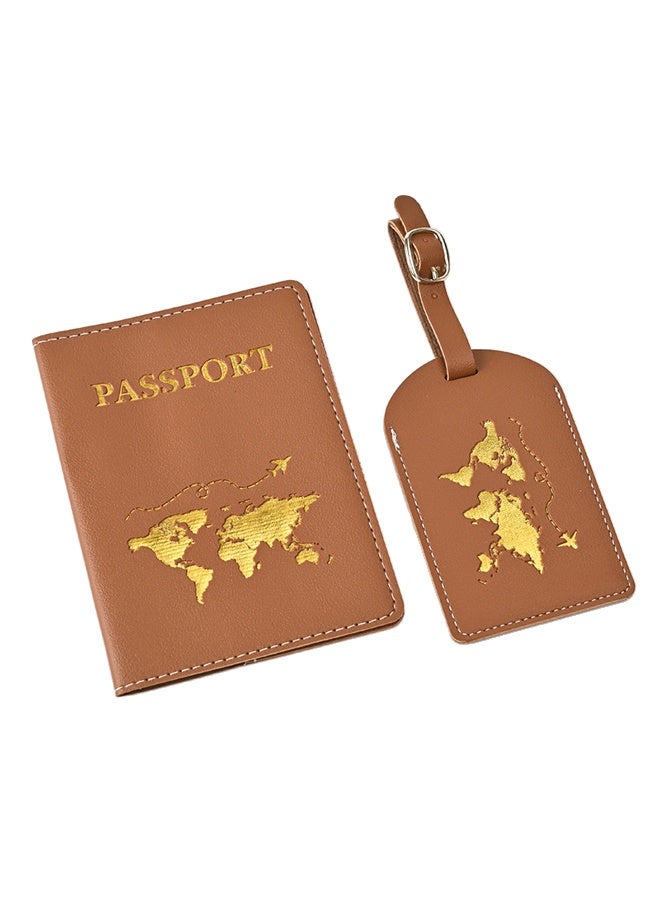 PU Leather Passport Holder with Foil-Stamped Design and Luggage Tag Set - Image 1