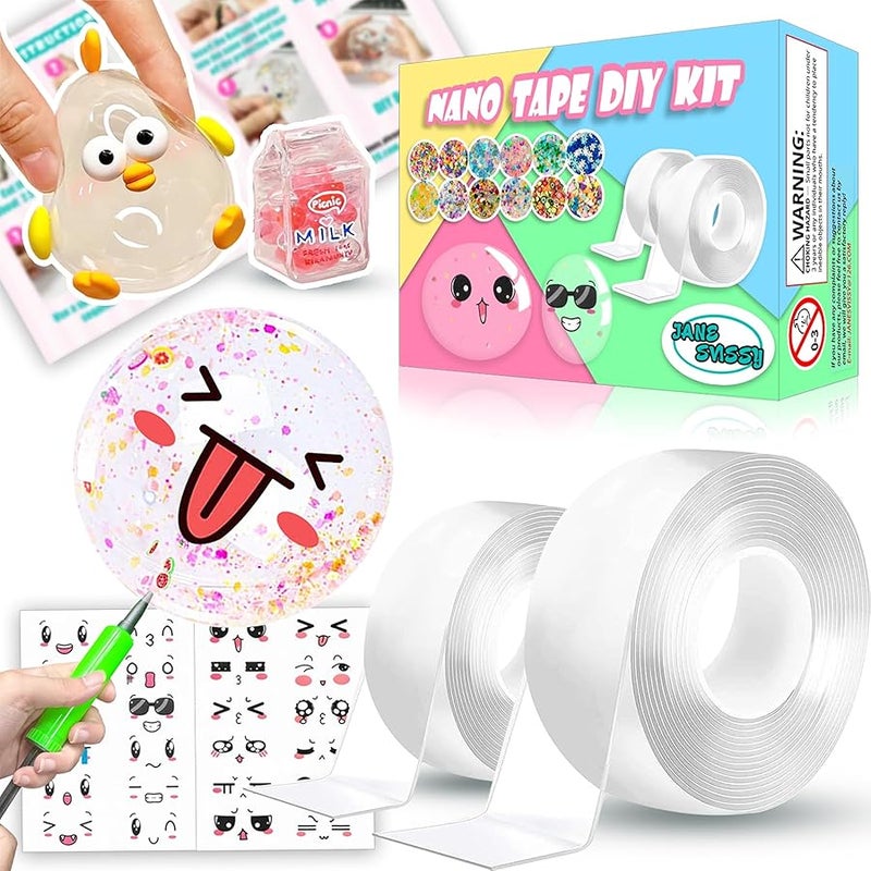 JANESVISSY Nano Tape Bubble Kit, Double Sided Tape Elastic Bubbles DIY Craft Kit, Stress Balls Toys, Squishy Ball, Anxiety Relief Toy, Party Favors and Fidget Toys for Girls, Boys, Kids, 2PCS (2&1.2) - Image 1