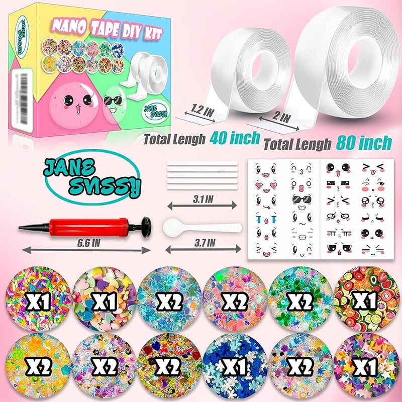JANESVISSY Nano Tape Bubble Kit, Double Sided Tape Elastic Bubbles DIY Craft Kit, Stress Balls Toys, Squishy Ball, Anxiety Relief Toy, Party Favors and Fidget Toys for Girls, Boys, Kids, 2PCS (2&1.2) - Image 2