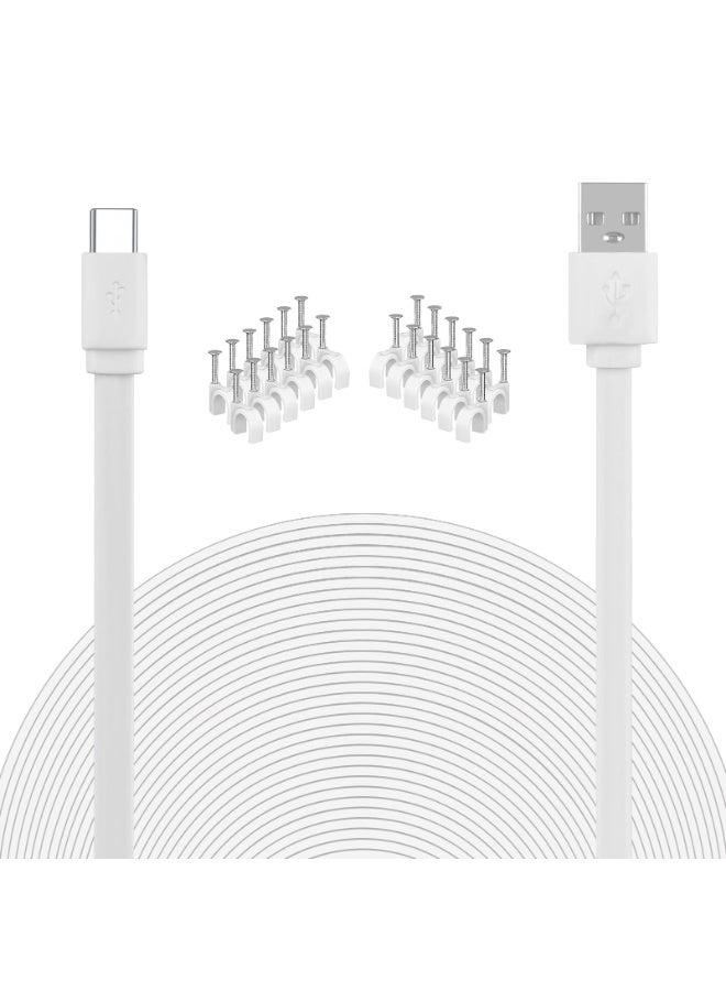 USB to USB C Cable for Security Camera Type C Charging Cord 33FT/10M Flat Long Power Supply Extension Wire Compatible with Yi Home CCTV Cam Outdoor Indoor Waterproof White… - Image 1
