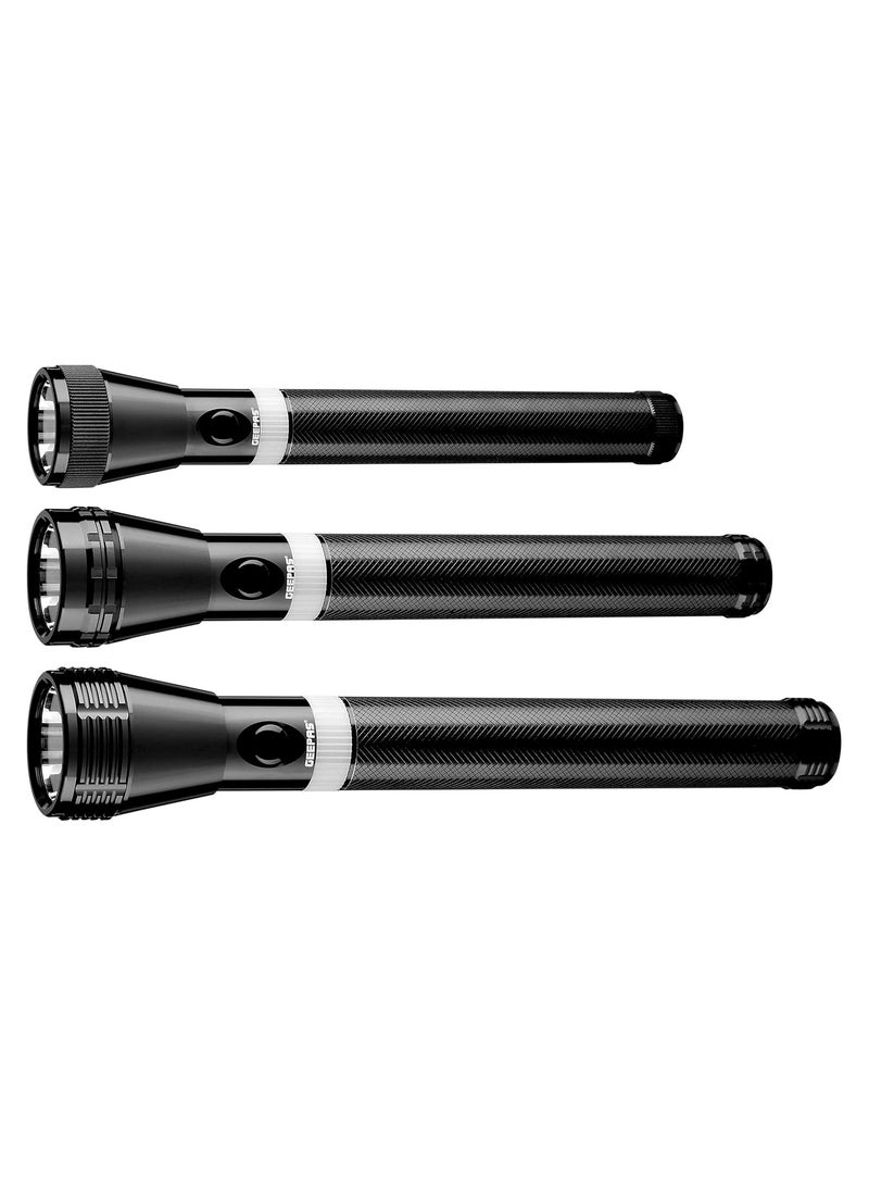 GEEPAS 3Pcs Rechargeable Hyper Bright LED Flashlight, 265mm Length Black 22x5x7cm - Image 1