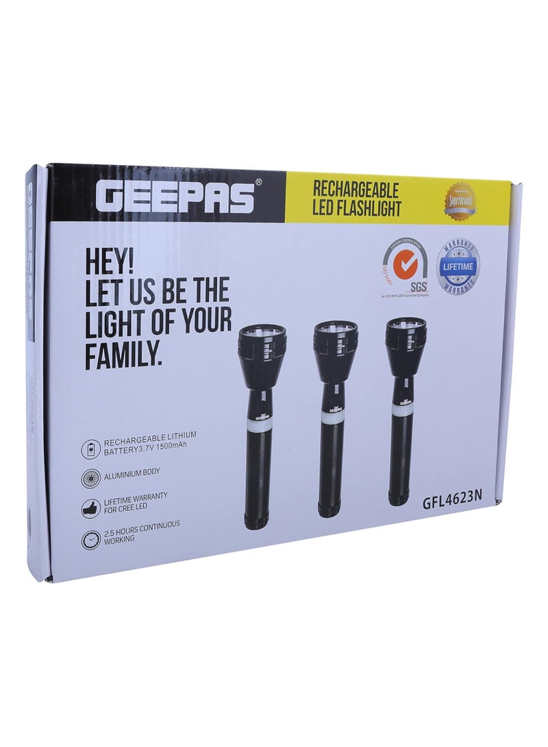 GEEPAS 3Pcs Rechargeable Hyper Bright LED Flashlight, 265mm Length Black 22x5x7cm - Image 3