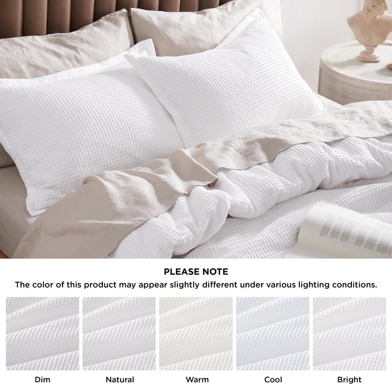 Bedsure Cotton Duvet Cover Queen - 100% Cotton Waffle Weave Bright White Duvet Cover Queen Size, GentleSoftâ„¢ and Breathable Bedding Set for All Season, 3 Pieces, 90"x90" - Image 5