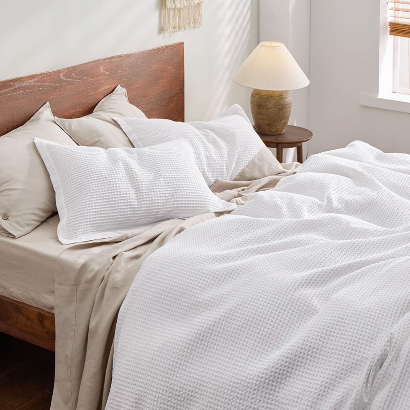 Bedsure Cotton Duvet Cover Queen - 100% Cotton Waffle Weave Bright White Duvet Cover Queen Size, GentleSoftâ„¢ and Breathable Bedding Set for All Season, 3 Pieces, 90"x90" - Image 3