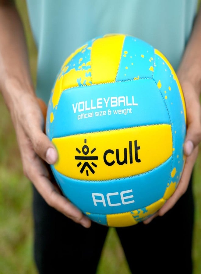 CULT Volleyball ACE Blue Yellow Durable Size 4 Volleyball for Indoor & Outdoor Play Training & Match Ball with Strong Grip, Soft Touch & Long-Lasting Air Retention - Image 2