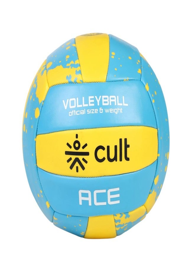 CULT Volleyball ACE Blue Yellow Durable Size 4 Volleyball for Indoor & Outdoor Play Training & Match Ball with Strong Grip, Soft Touch & Long-Lasting Air Retention - Image 1