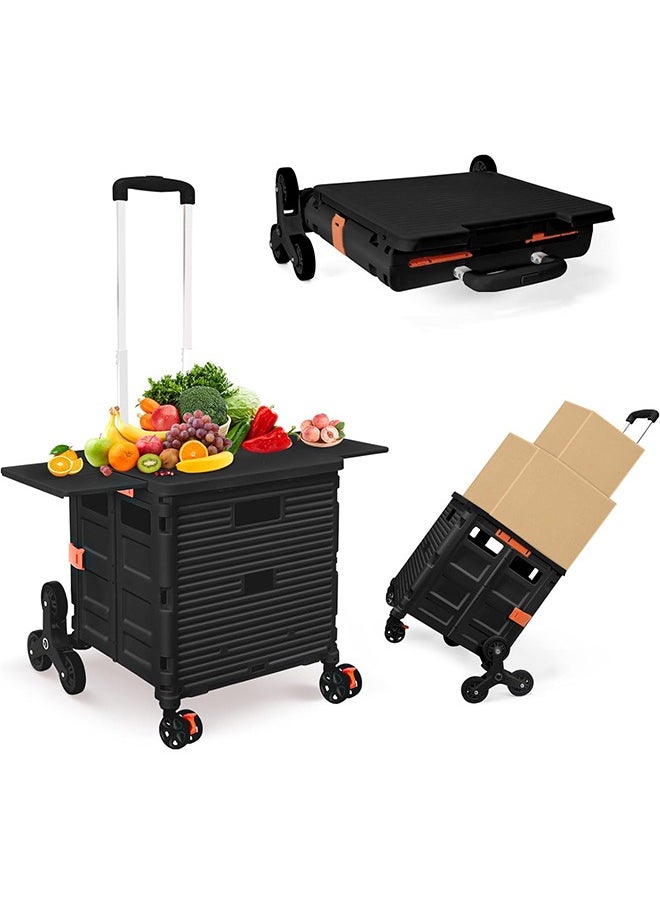 Bukela - Foldable Multi-Purpose Trolley with Stair Climbing Function Wheels, Foldable Rolling Crate with Magnetic Lid Telescopic Lid, Telescopic Handle, 360° Swivel Wheeled Trolley (Black) - Image 1
