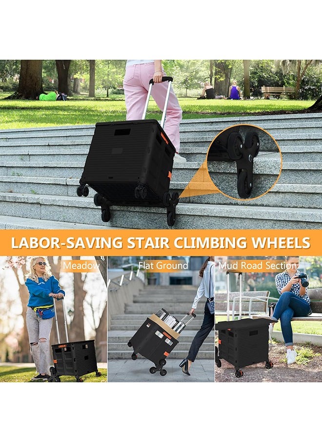 Bukela - Foldable Multi-Purpose Trolley with Stair Climbing Function Wheels, Foldable Rolling Crate with Magnetic Lid Telescopic Lid, Telescopic Handle, 360° Swivel Wheeled Trolley (Black) - Image 1