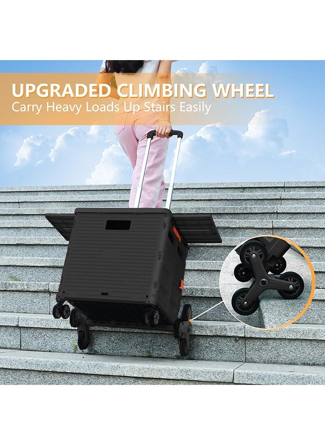 Bukela - Foldable Multi-Purpose Trolley with Stair Climbing Function Wheels, Foldable Rolling Crate with Magnetic Lid Telescopic Lid, Telescopic Handle, 360° Swivel Wheeled Trolley (Black) - Image 1
