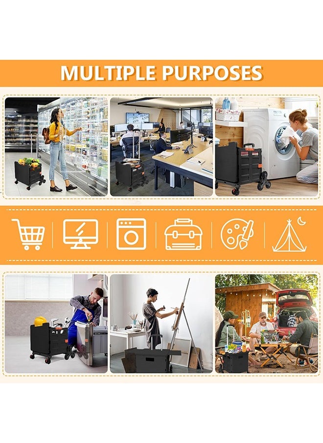 Bukela - Foldable Multi-Purpose Trolley with Stair Climbing Function Wheels, Foldable Rolling Crate with Magnetic Lid Telescopic Lid, Telescopic Handle, 360° Swivel Wheeled Trolley (Black) - Image 1