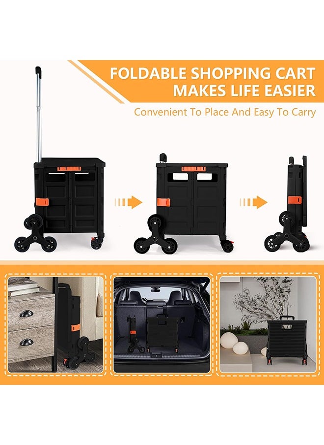 Bukela - Foldable Multi-Purpose Trolley with Stair Climbing Function Wheels, Foldable Rolling Crate with Magnetic Lid Telescopic Lid, Telescopic Handle, 360° Swivel Wheeled Trolley (Black) - Image 1