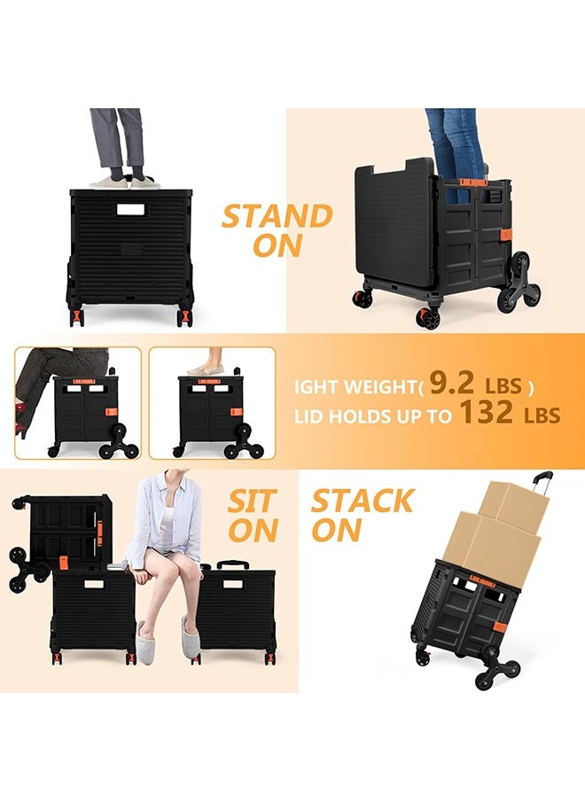 Bukela - Foldable Multi-Purpose Trolley with Stair Climbing Function Wheels, Foldable Rolling Crate with Magnetic Lid Telescopic Lid, Telescopic Handle, 360° Swivel Wheeled Trolley (Black) - Image 1