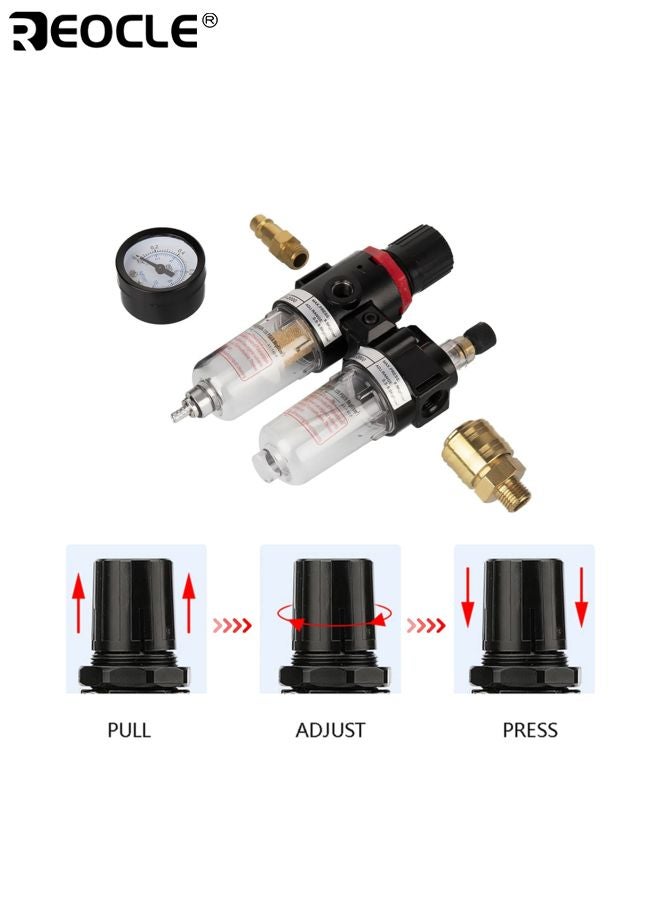 ريوكل منظم فلتر الهواء 1/4 بوصة ضاغط فلتر الزيت والرطوبة ضغط الرطوبة تصفية المياه فخ فاصل المياه الزيت مع عنصر النحاس المزيم لأنظمة ضاغط الهواء - Image 5