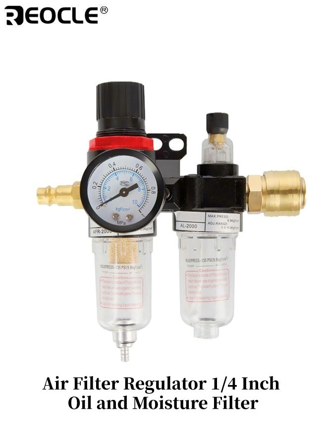ريوكل منظم فلتر الهواء 1/4 بوصة ضاغط فلتر الزيت والرطوبة ضغط الرطوبة تصفية المياه فخ فاصل المياه الزيت مع عنصر النحاس المزيم لأنظمة ضاغط الهواء - Image 1
