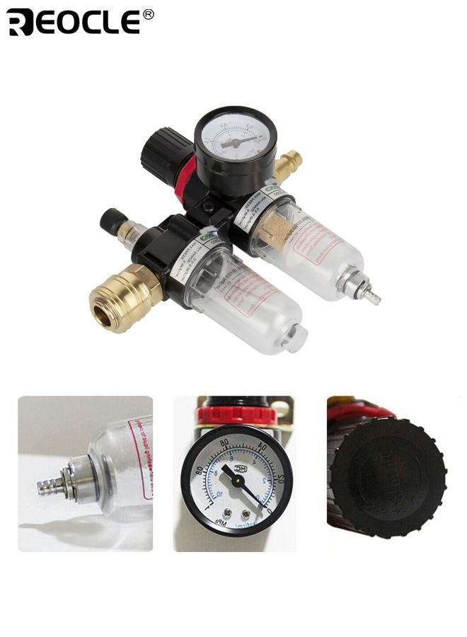 ريوكل منظم فلتر الهواء 1/4 بوصة ضاغط فلتر الزيت والرطوبة ضغط الرطوبة تصفية المياه فخ فاصل المياه الزيت مع عنصر النحاس المزيم لأنظمة ضاغط الهواء - Image 4