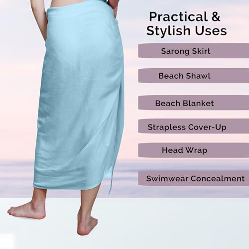 Kipzy Beach Sarong Pareo, Women's Semi-Sheer Swimwear Cover Up (Baby Blue) - Image 4